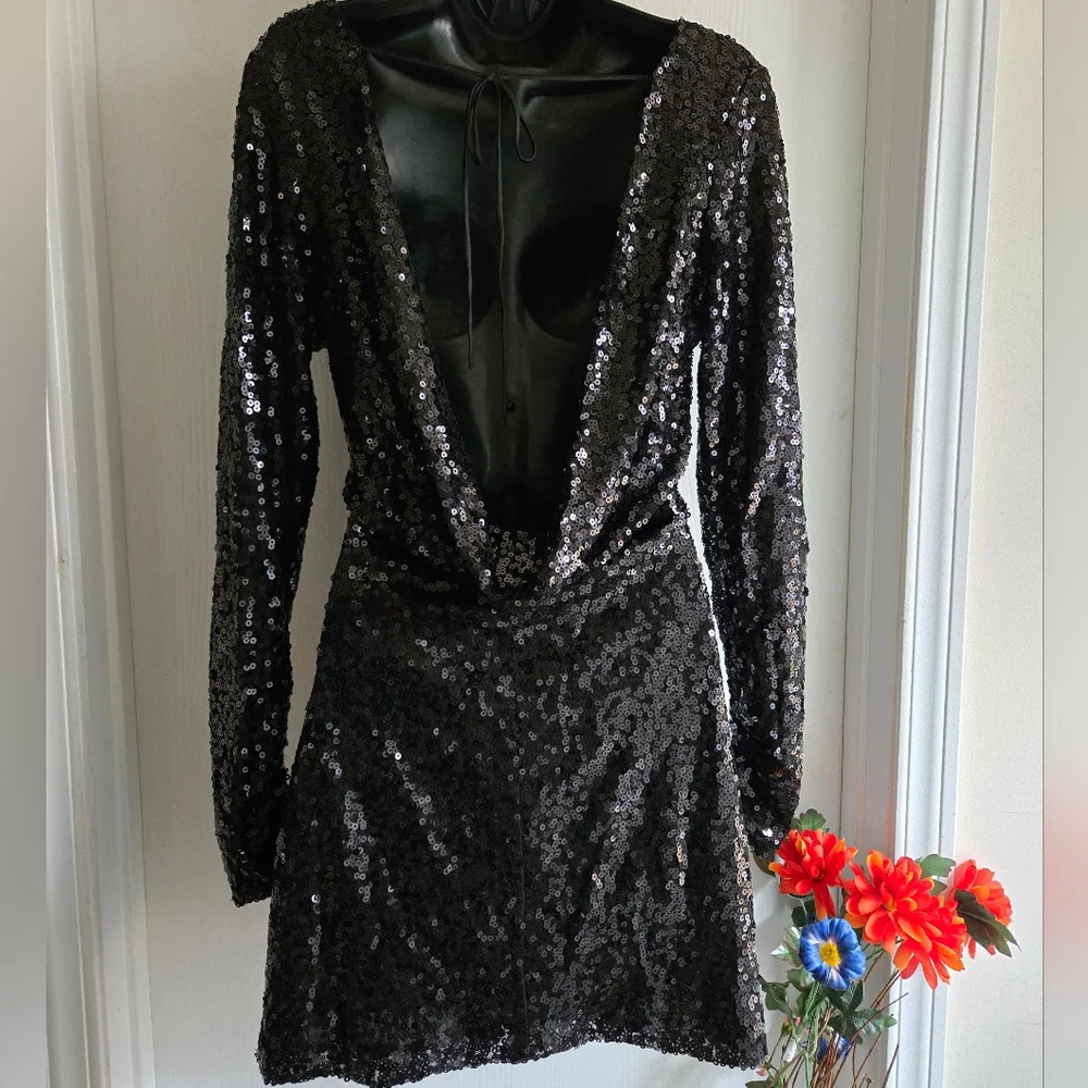 Deluc | Black Sequin Mini  Dress Cocktail Glam NWT - Picture 8 of 11